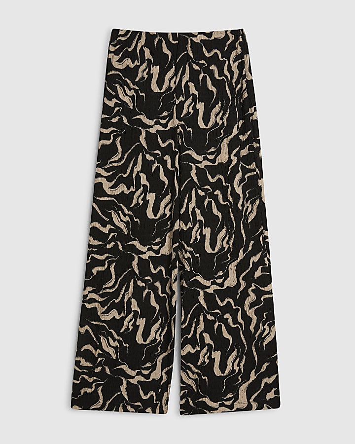 Petite Black Abstract Print Wide Leg Trousers