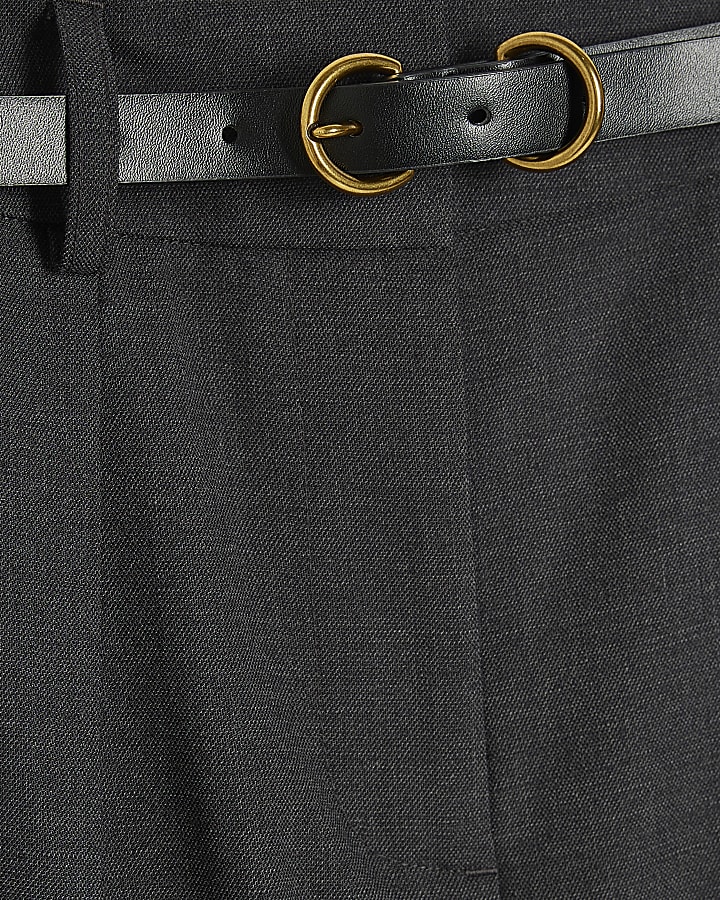 Petite Grey Belted Wide Leg Trousers