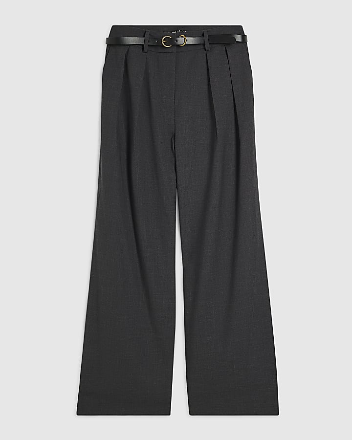 Petite Grey Belted Wide Leg Trousers