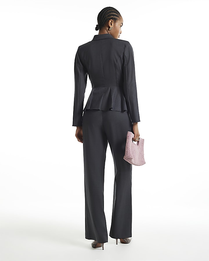 Grey Belted Wide Leg Trousers
