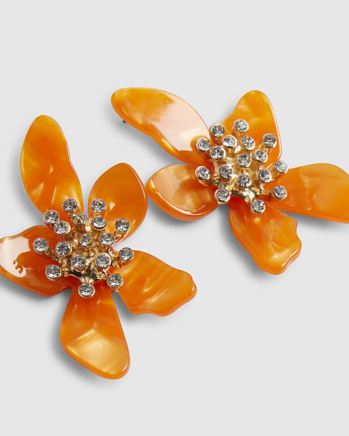 Orange Orchid Earrings