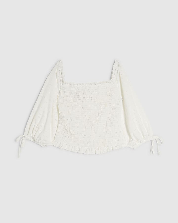 White Broderie Shirred Top