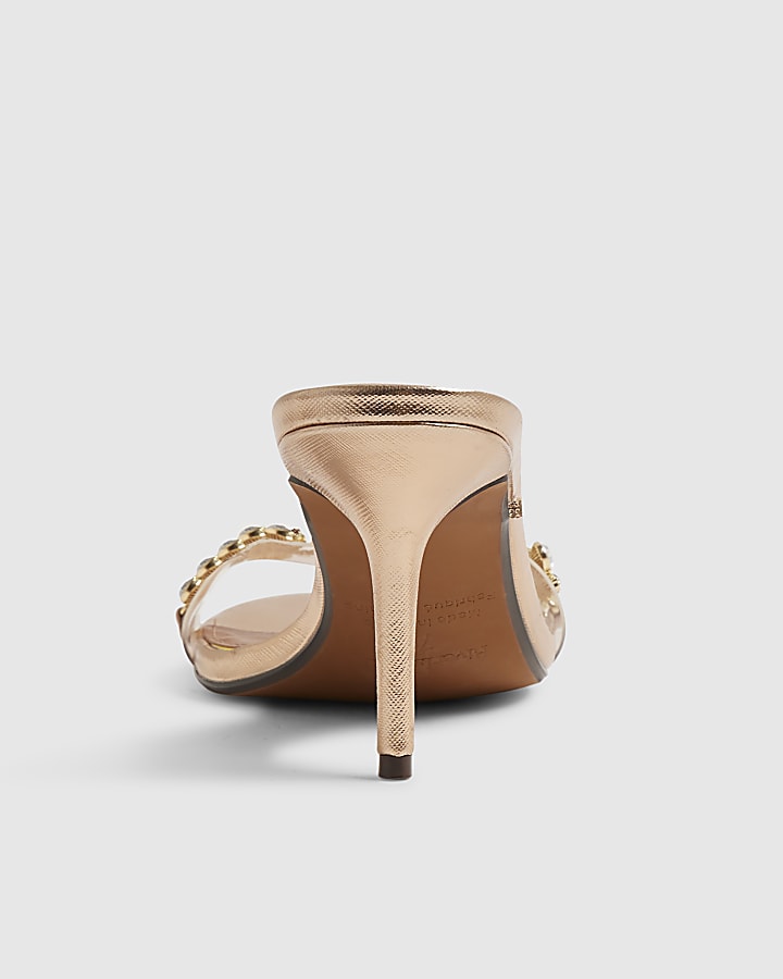 Rose Gold Diamante Lemon Heeled Sandals