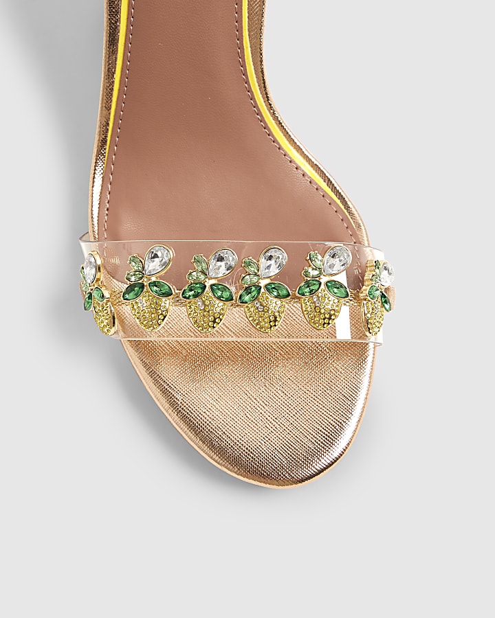 Rose Gold Diamante Lemon Heeled Sandals