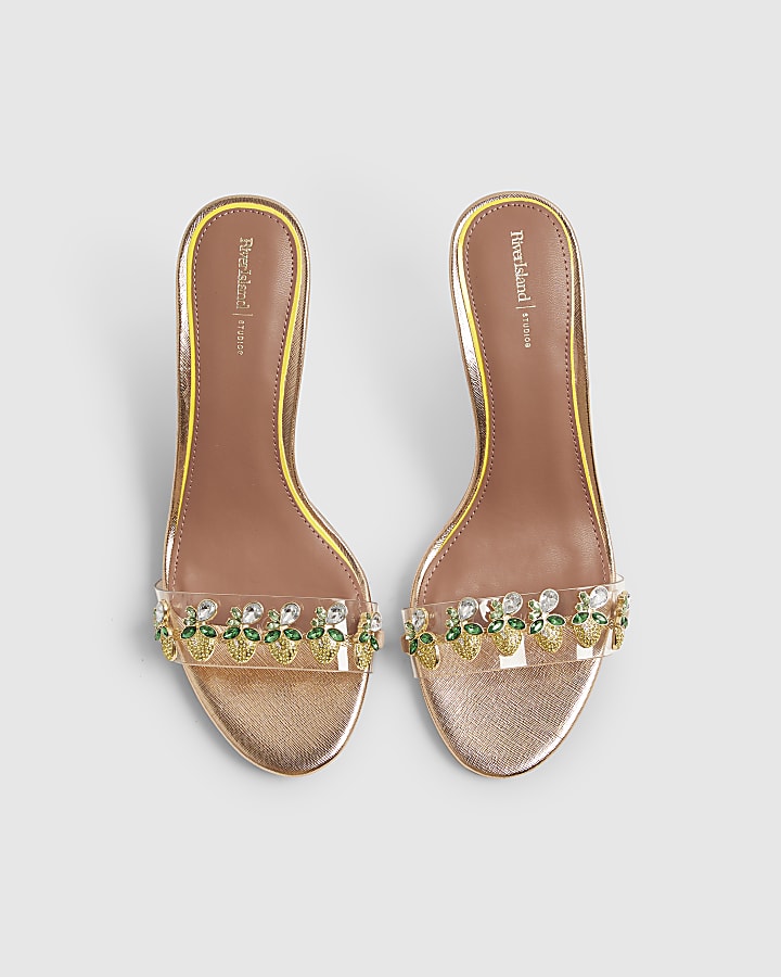 Rose Gold Diamante Lemon Heeled Sandals
