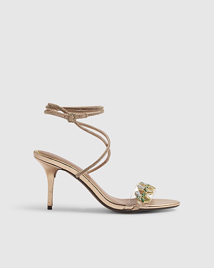 Rose Gold Diamante Lemon Heeled Sandals