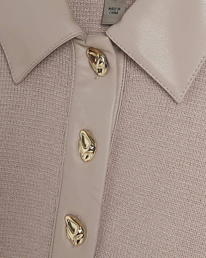 Beige Hybrid Knitted Tank Polo Top
