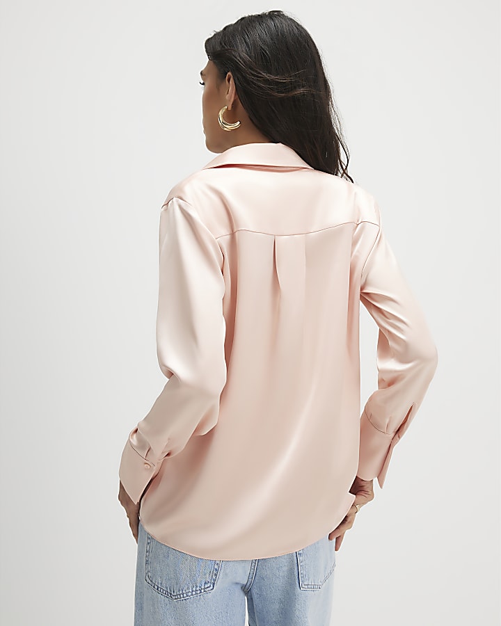 Pink Slim Fit Satin Long Sleeve Shirt