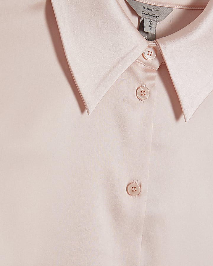 Pink Slim Fit Satin Long Sleeve Shirt