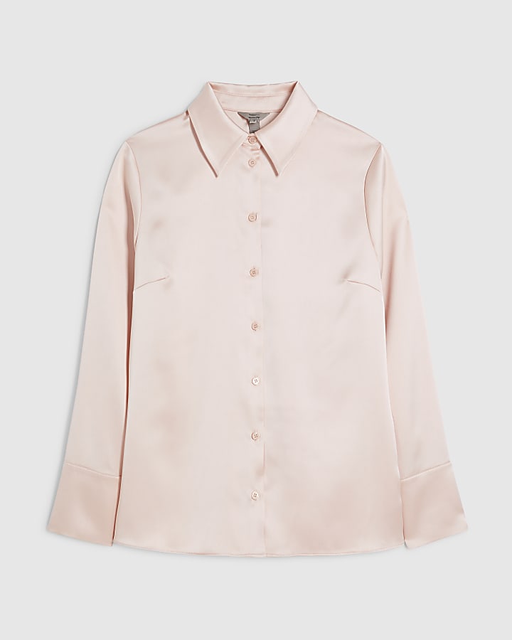 Pink Slim Fit Satin Long Sleeve Shirt