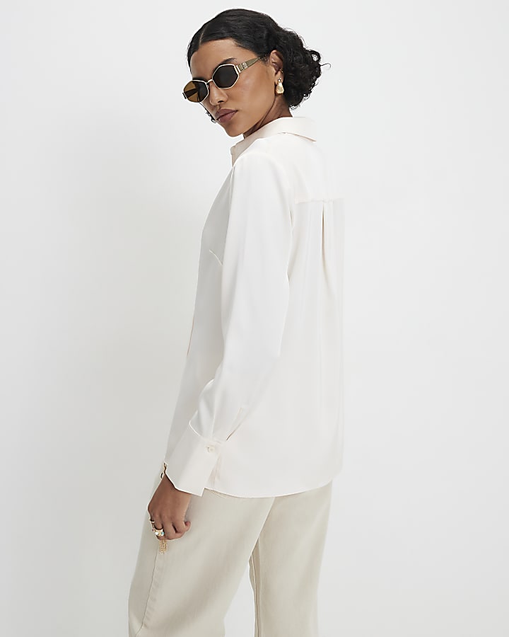 Cream Slim Fit Satin Shirt