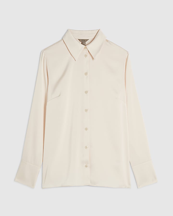 Cream Slim Fit Satin Shirt