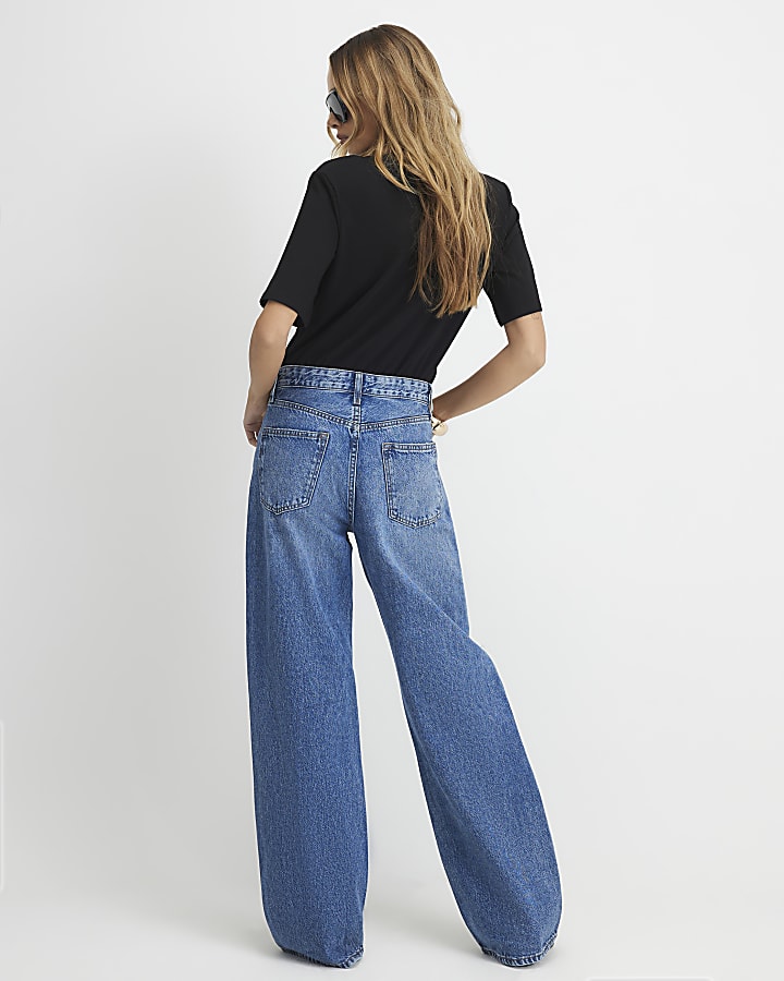 Blue Ripped Relaxed Straight Leg Jeans