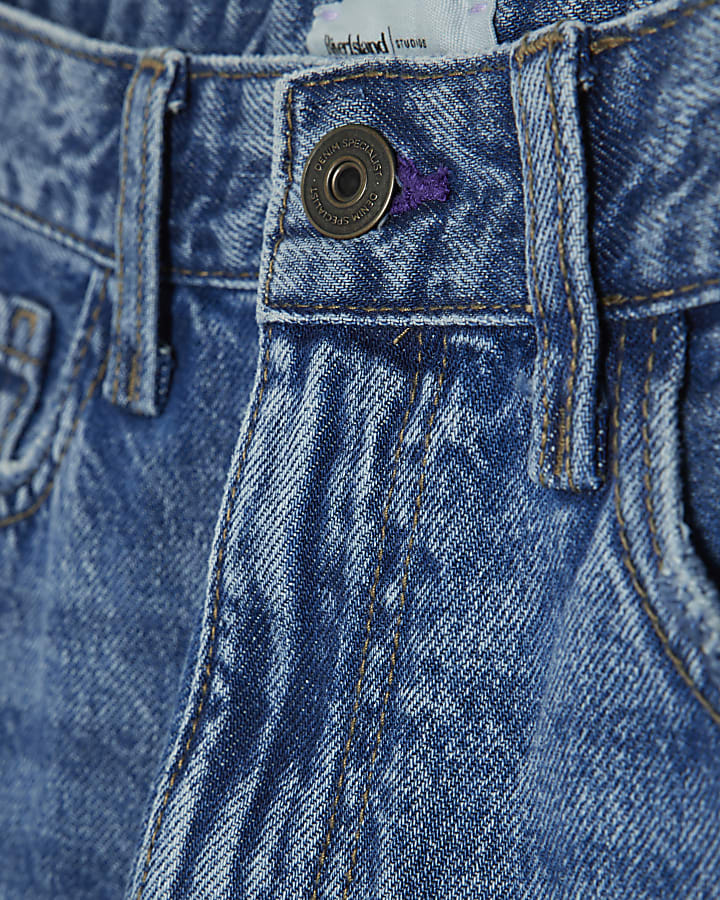 Blue Ripped Relaxed Straight Leg Jeans