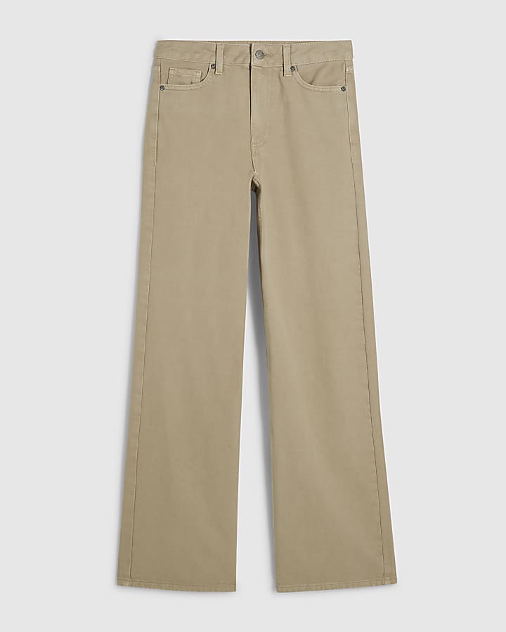 Beige Relaxed Straight Leg Jeans