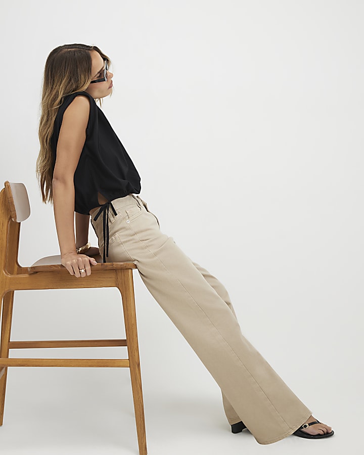 Beige Relaxed Straight Leg Jeans