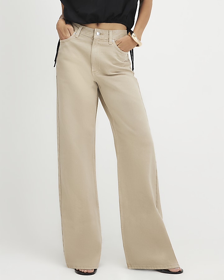 Beige Relaxed Straight Leg Jeans