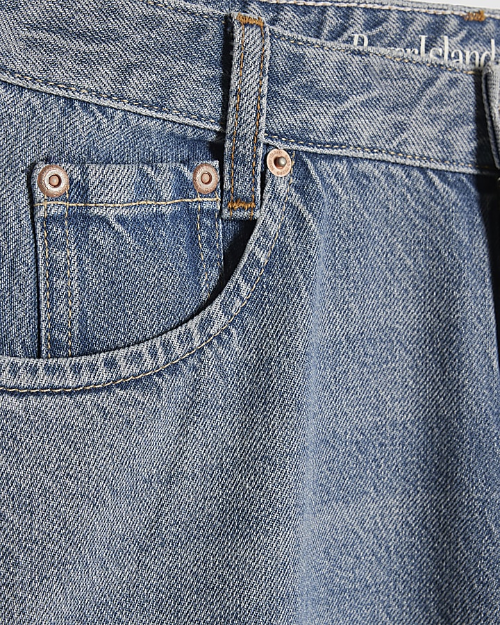 Blue Seamed Baggy Straight Leg Jeans