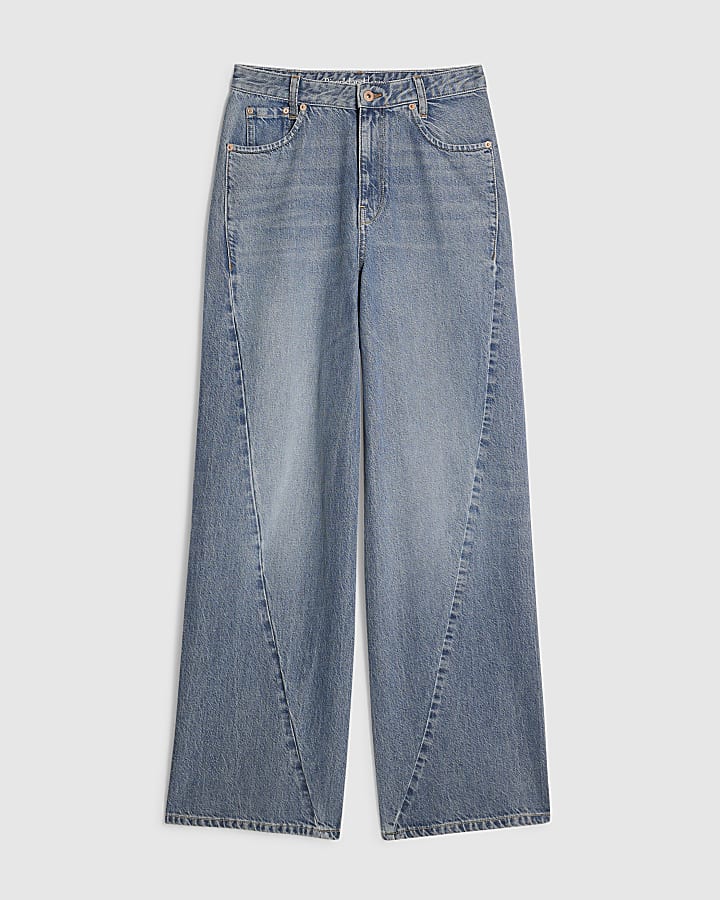 Blue Seamed Baggy Straight Leg Jeans