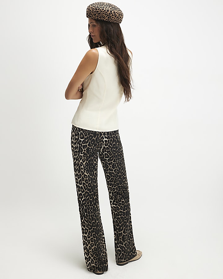 Beige Leopard 90s Slim Straight Leg Jeans