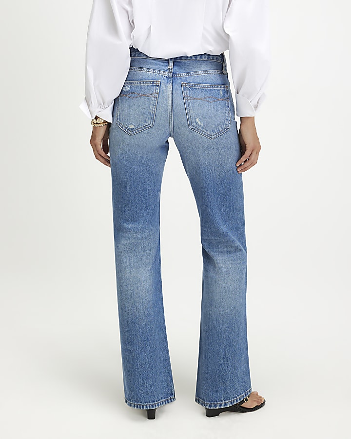 Blue 90s Slim Straight Leg Ripped Jeans