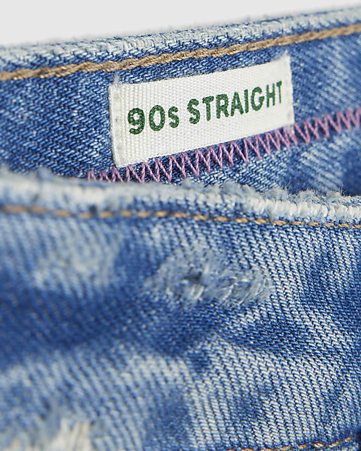 Blue 90s Slim Straight Leg Ripped Jeans