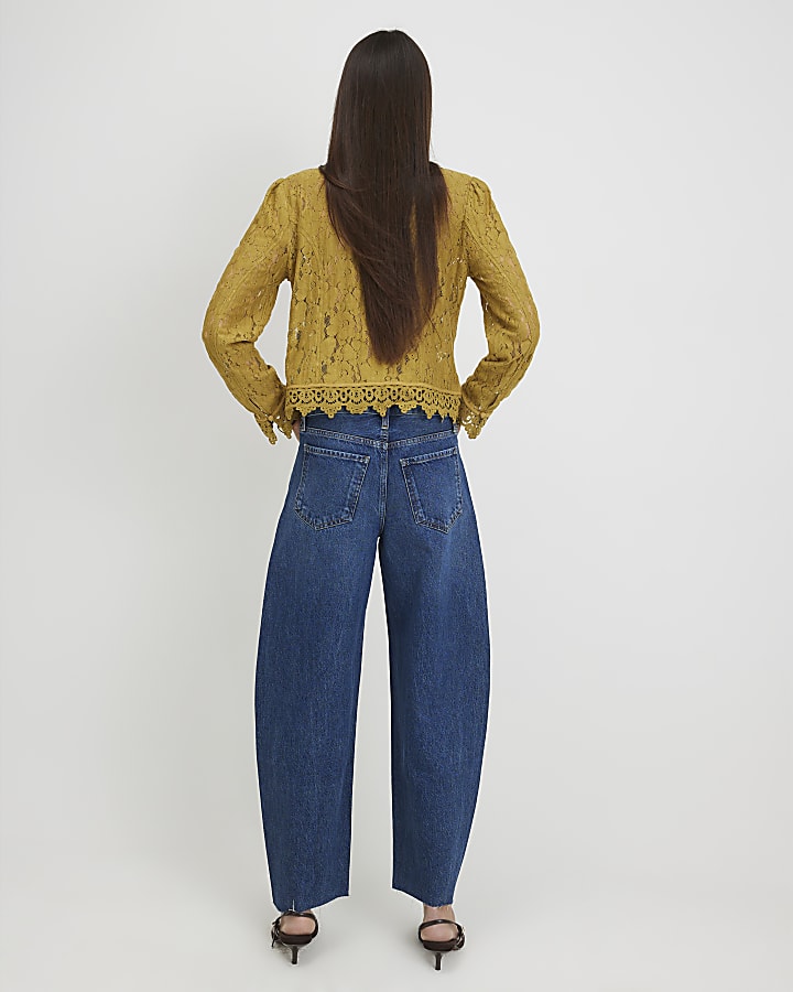 Blue Twist Seam Barrel Leg Jeans