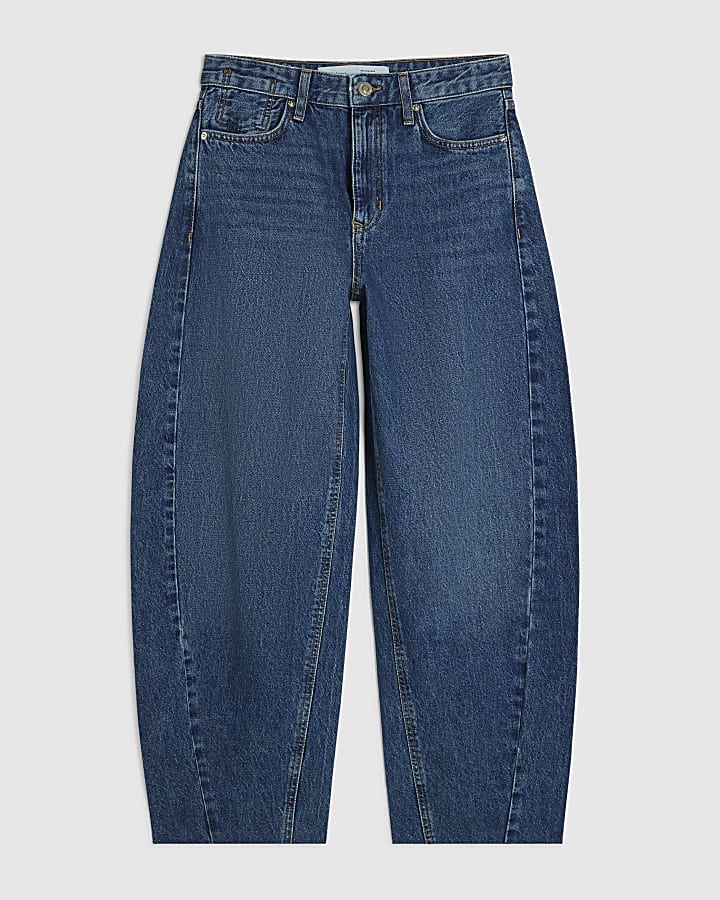 Blue Twist Seam Barrel Leg Jeans
