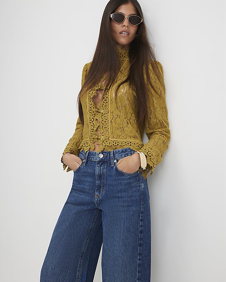 Blue Twist Seam Barrel Leg Jeans