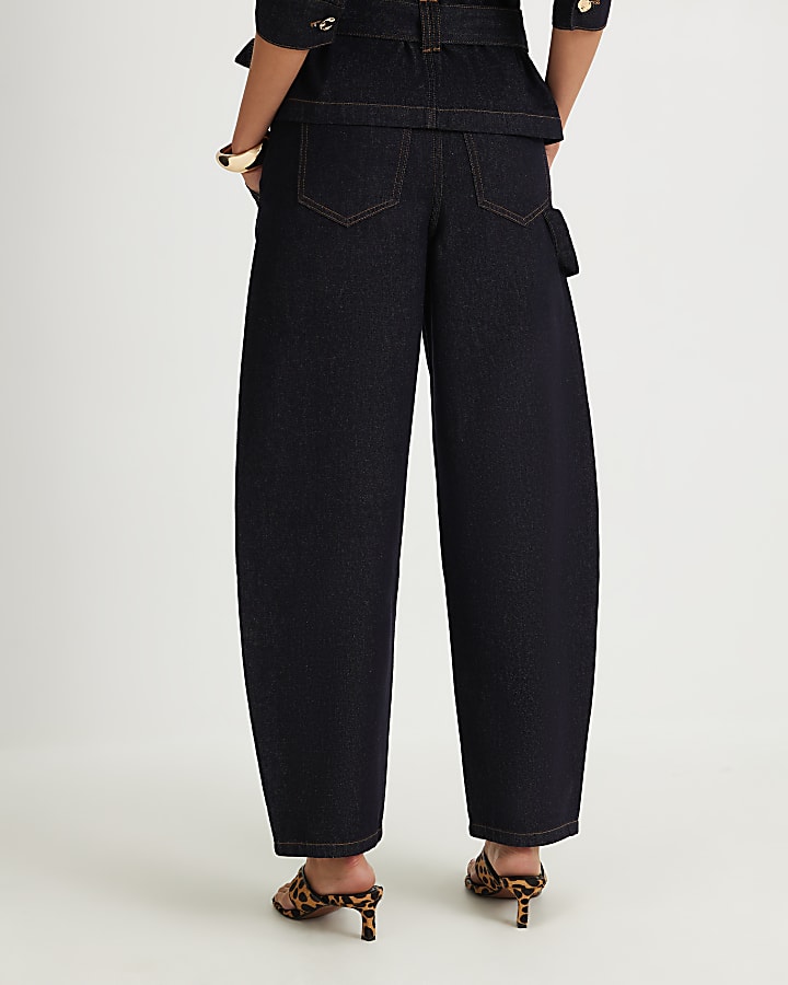 Navy Contrast Stitch Cargo Jeans