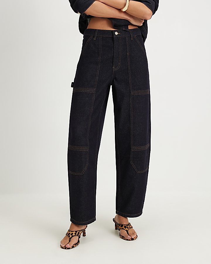 Navy Contrast Stitch Cargo Jeans