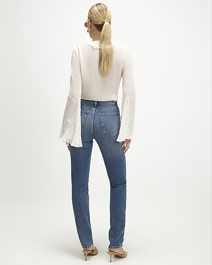 Blue Cigarette Leg Ripped Jeans