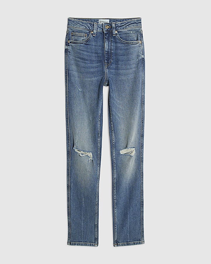 Blue Cigarette Leg Ripped Jeans