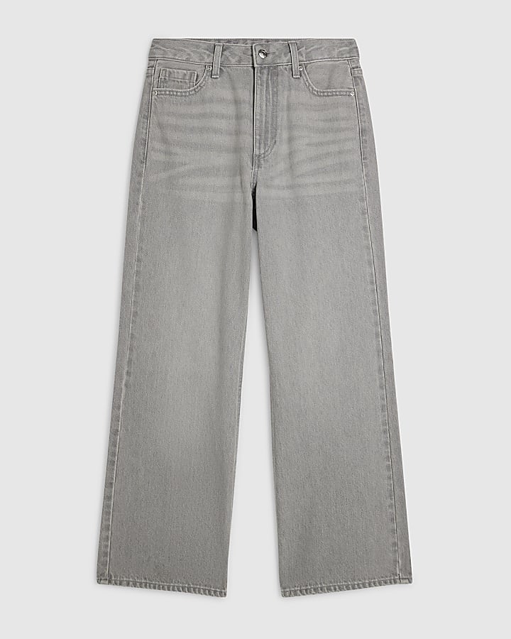 Petite Grey Relaxed Straight Leg Jeans