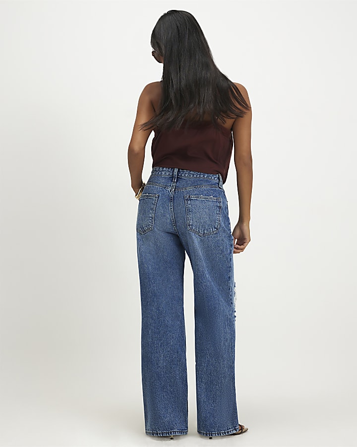 Petite Ripped Relaxed Straight Leg Jeans