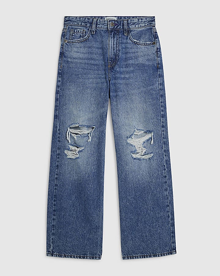 Petite Ripped Relaxed Straight Leg Jeans