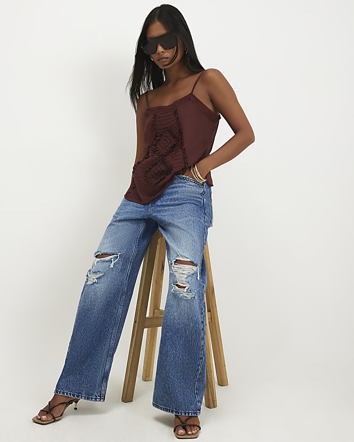 Petite Ripped Relaxed Straight Leg Jeans
