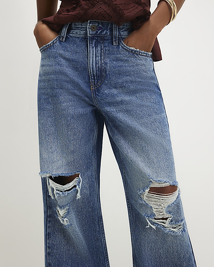 Petite Ripped Relaxed Straight Leg Jeans