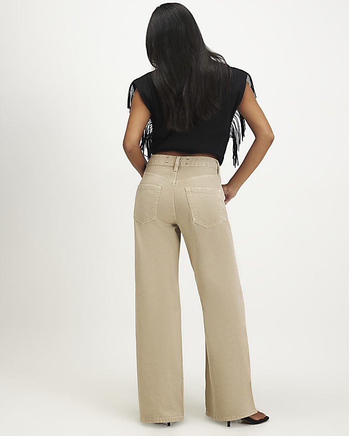Petite Beige Relaxed Straight Leg Jeans