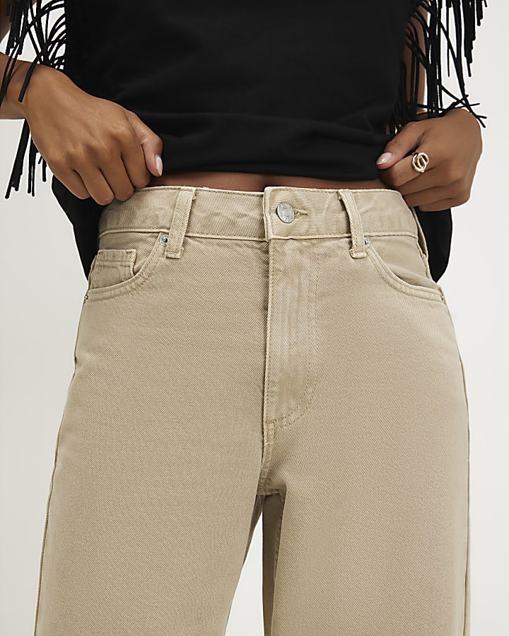 Petite Beige Relaxed Straight Leg Jeans