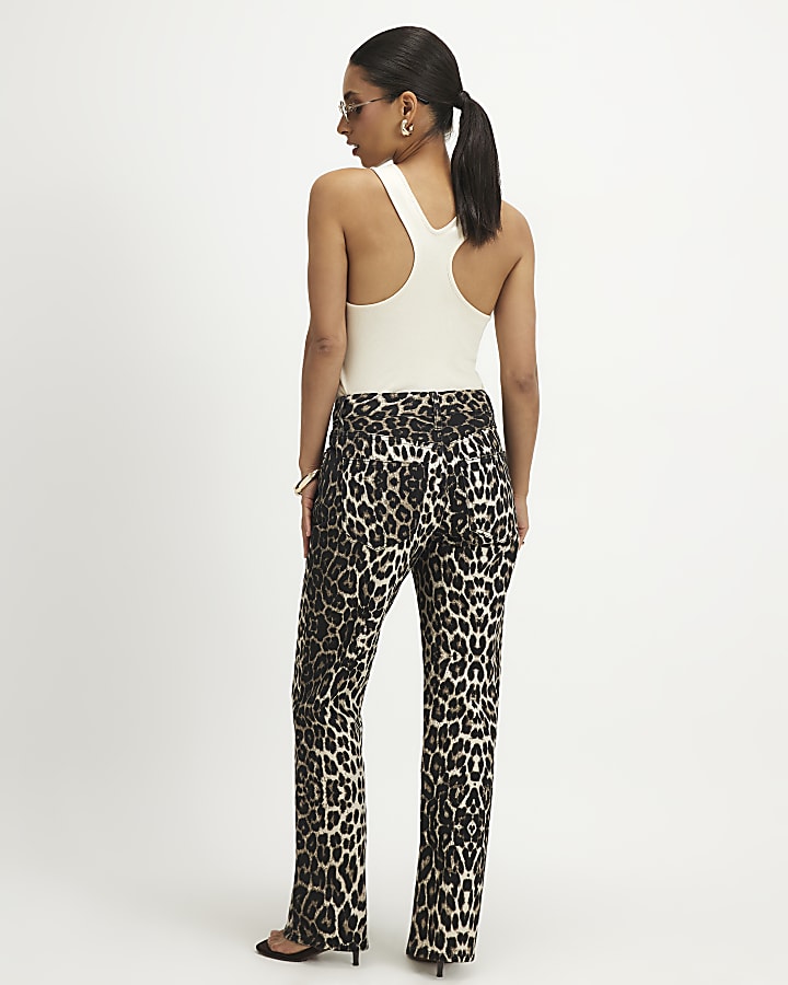 Petite Black Leopard Slim Straight Leg Jeans