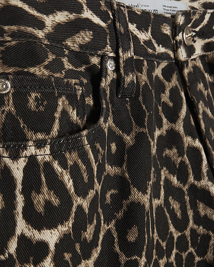 Petite Black Leopard Slim Straight Leg Jeans