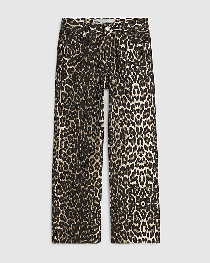 Petite Black Leopard Slim Straight Leg Jeans