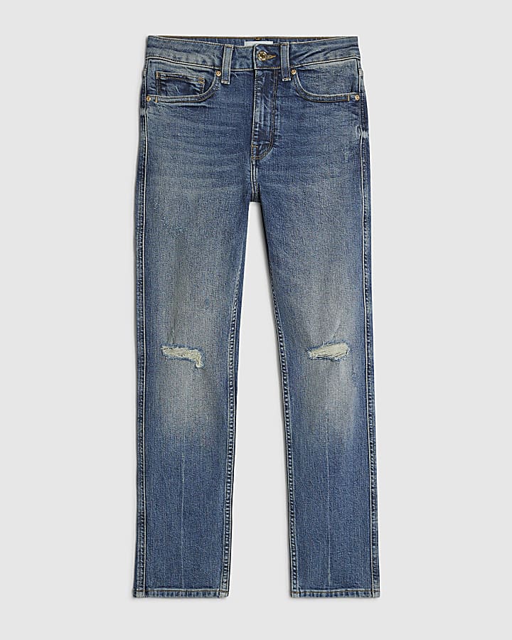 Petite Blue Cigarette Leg Ripped Jeans