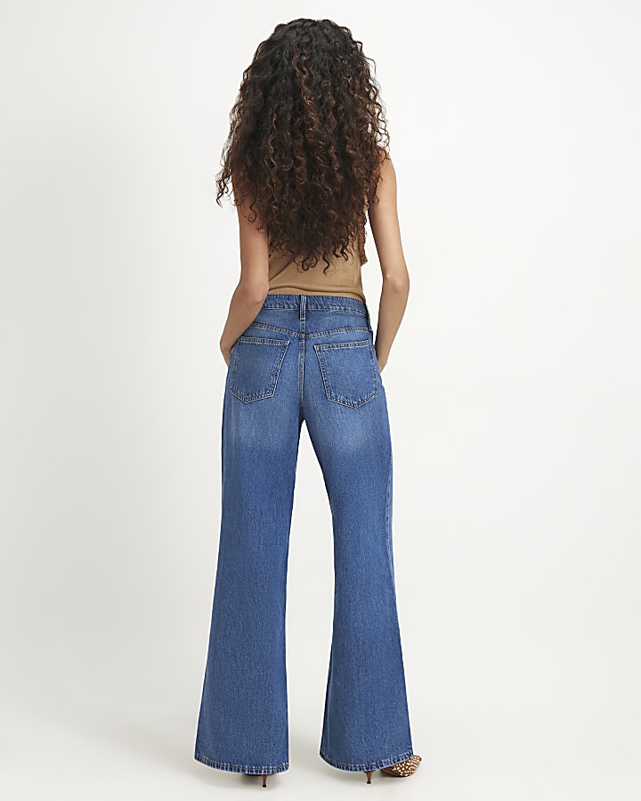 Blue Classic High Waist Wide Leg Jeans