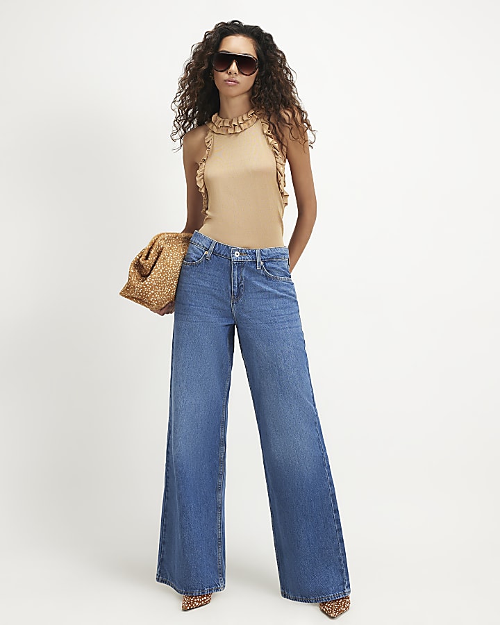 Blue Classic High Waist Wide Leg Jeans