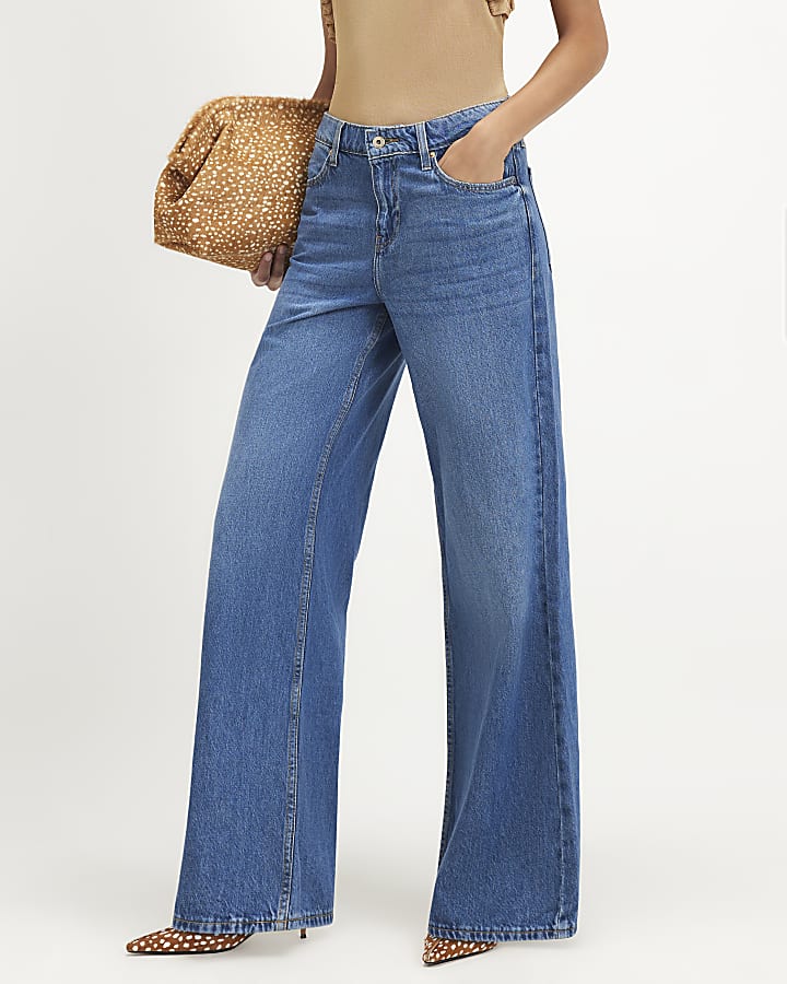 Blue Classic High Waist Wide Leg Jeans