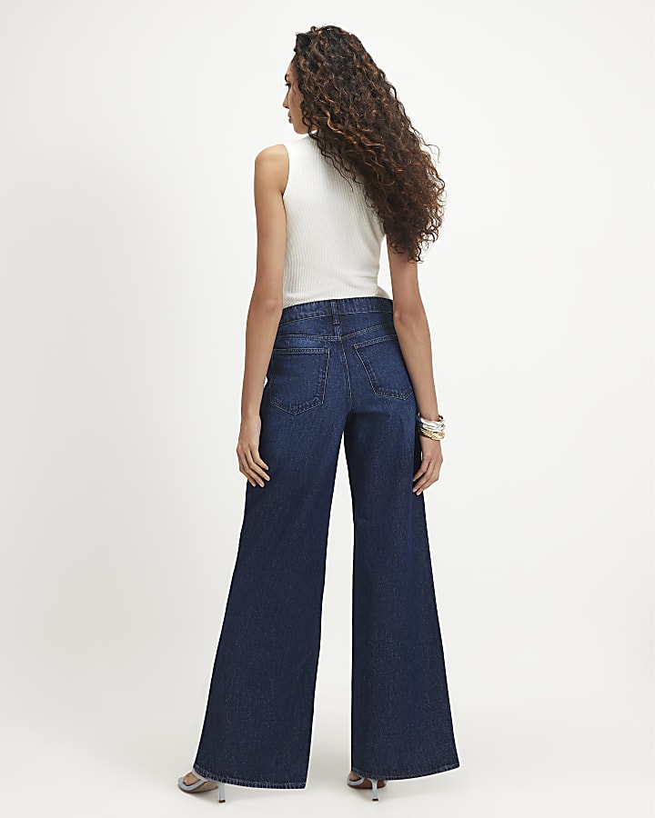 Blue High Waisted Wide Leg Jeans