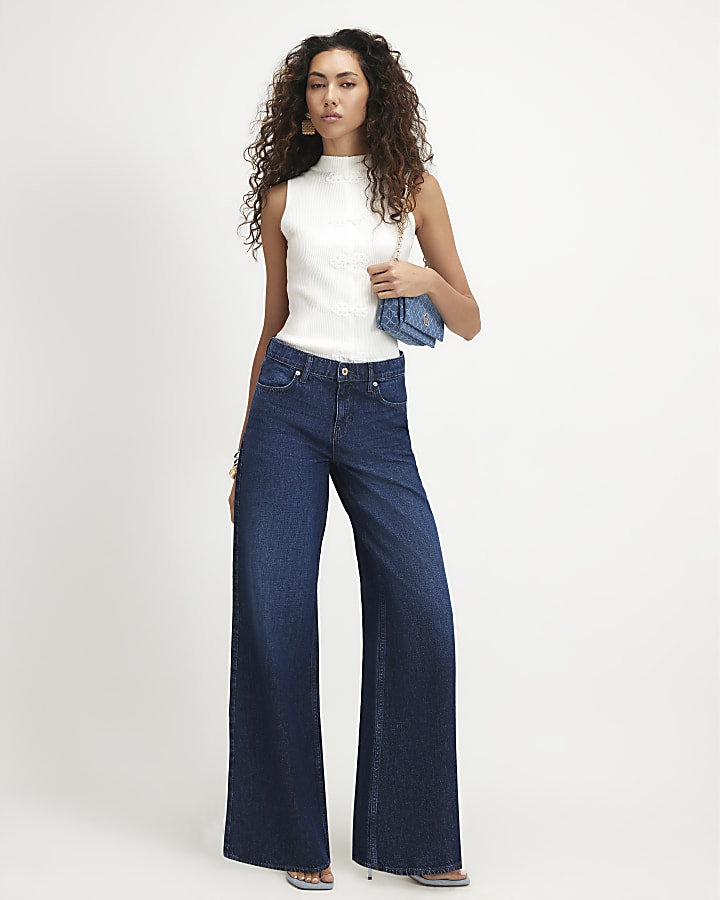Blue High Waisted Wide Leg Jeans