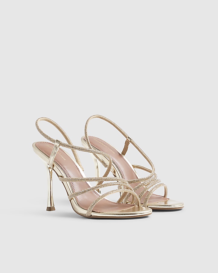 Gold Diamante Strappy Heels